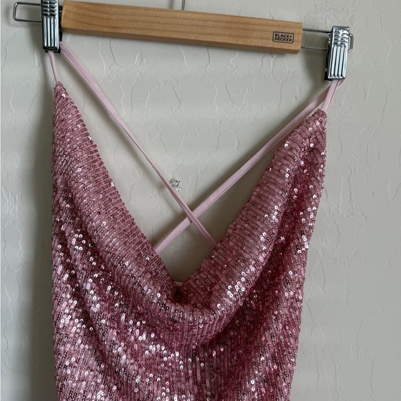ASOS Nordstrom sequin 90s dress cowl neck slip midi pink homecoming US size 12 - Picture 6 of 12